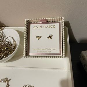 Cute, dainty, sterling silver yellow bee earrings